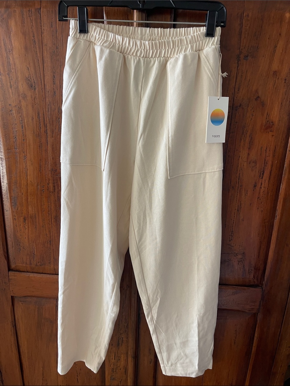 Vuori Cream Elastic-Waist Mackenzie pant 100% cotton